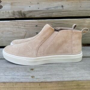 TOMS Ankle Bootie Bryce Suede Sneaker Flats Sand Slip On Rubber Outsole Natural